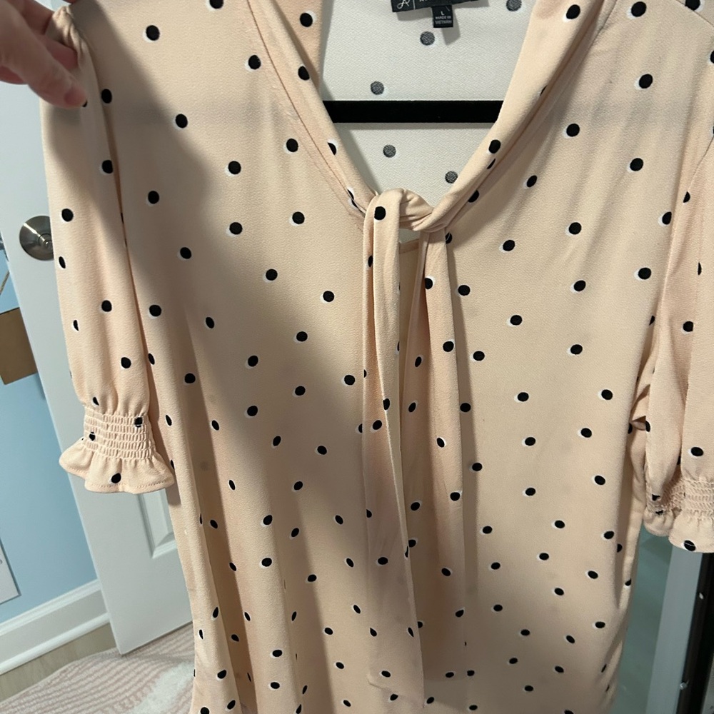 Beige polka dot blouse size large
